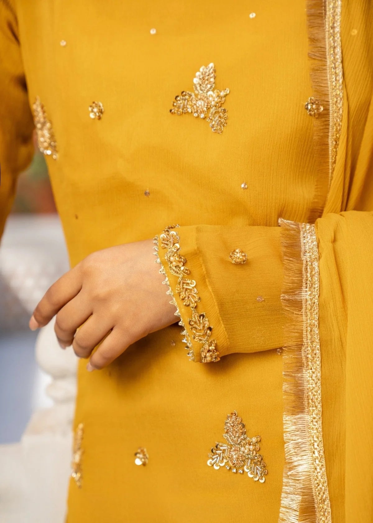 SAFFRON 3pice party wear hand made dress ChoiceFabrics