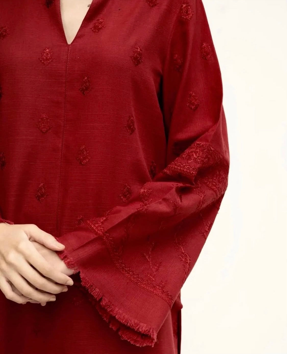 Slub khadr premium Coord set deep meroon long shirt Kh15002 ChoiceFabrics