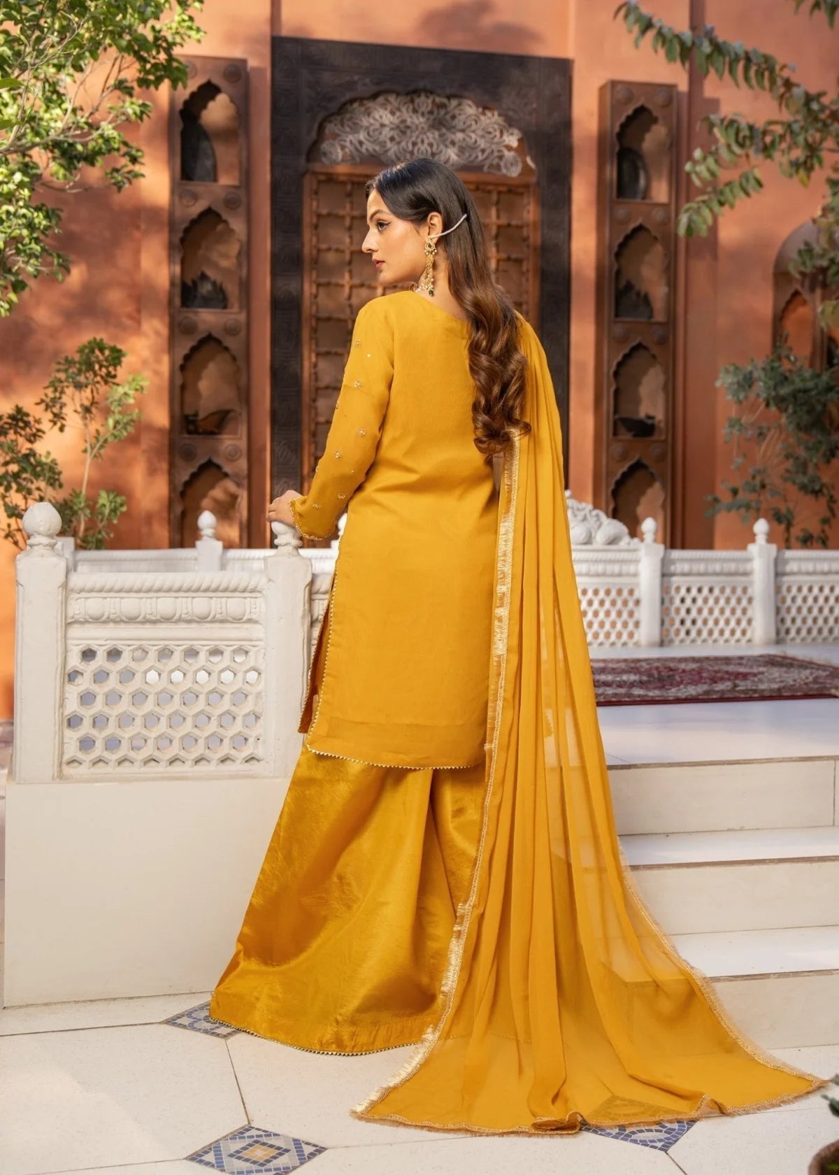 SAFFRON 3pice party wear hand made dress ChoiceFabrics