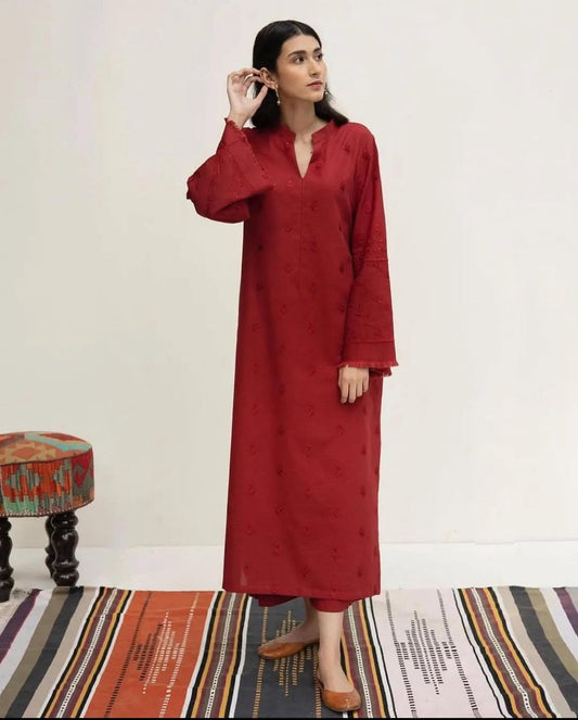 Slub khadr premium Coord set deep meroon long shirt Kh15002 ChoiceFabrics
