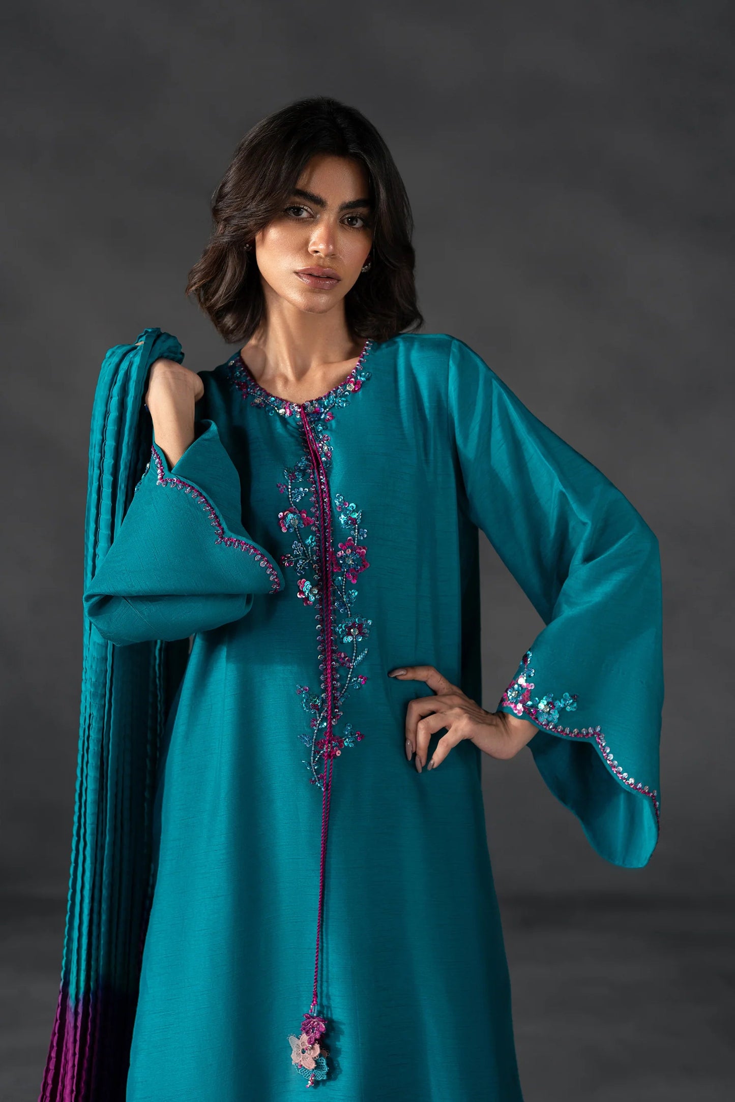 TEAL FUSSIA-PURE RAW SILK ChoiceFabrics