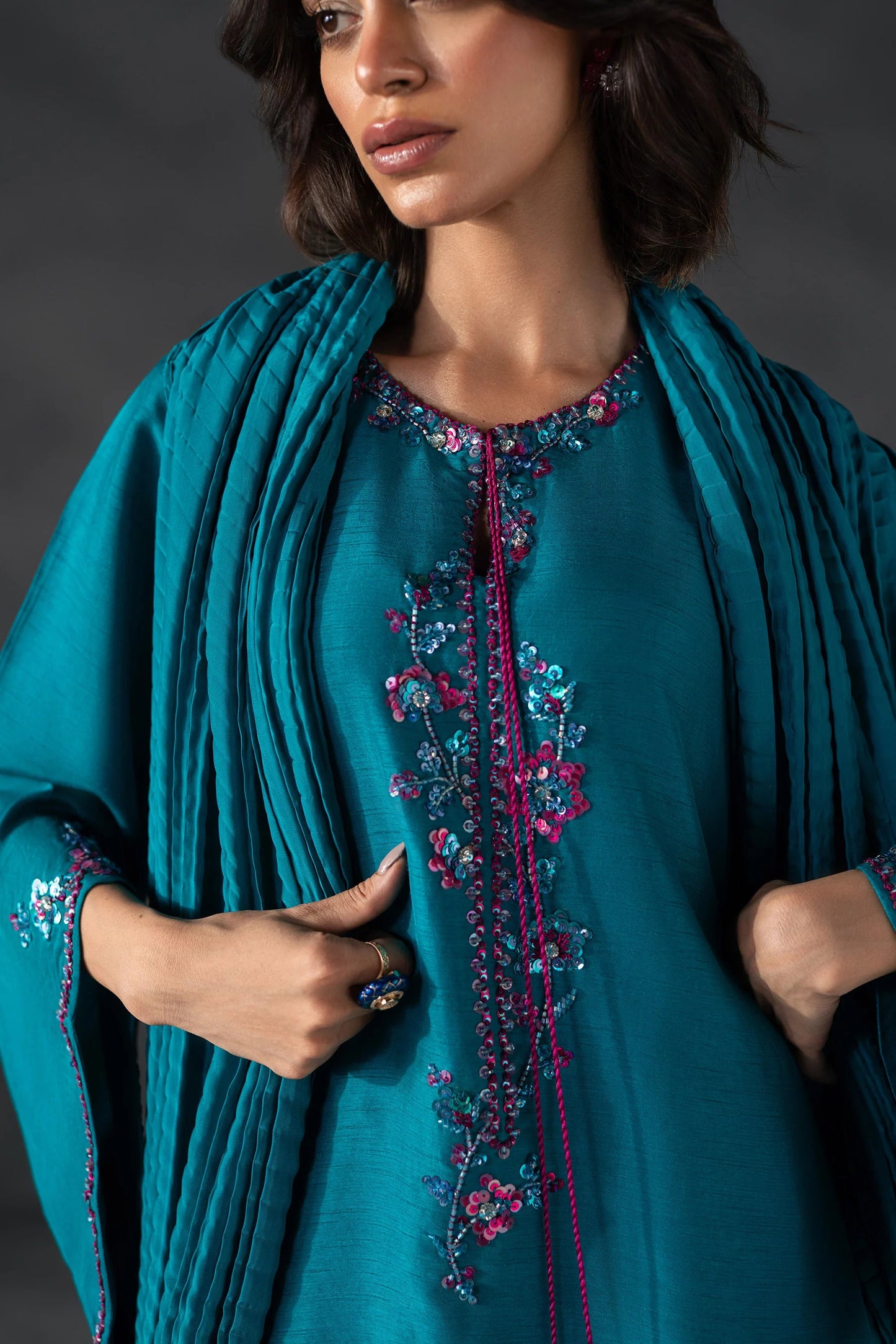 TEAL FUSSIA-PURE RAW SILK ChoiceFabrics